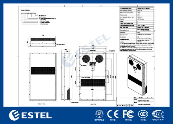 48V ডিসি 325W/K এনক্লোজার হিট এক্সচেঞ্জার RS485 MODBUS RTU কমিউনিকেশন সহ